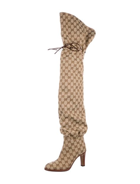 gucci brown ankle boots suede|Gucci monogram thigh high boots.